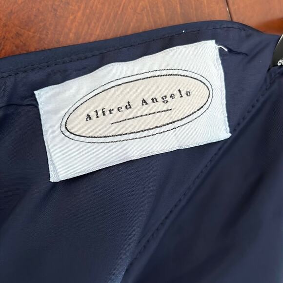 Alfred Angelo Navy Blue Strapless Formal Gown Prom Evening Size 11 Beaded - Picture 7 of 15